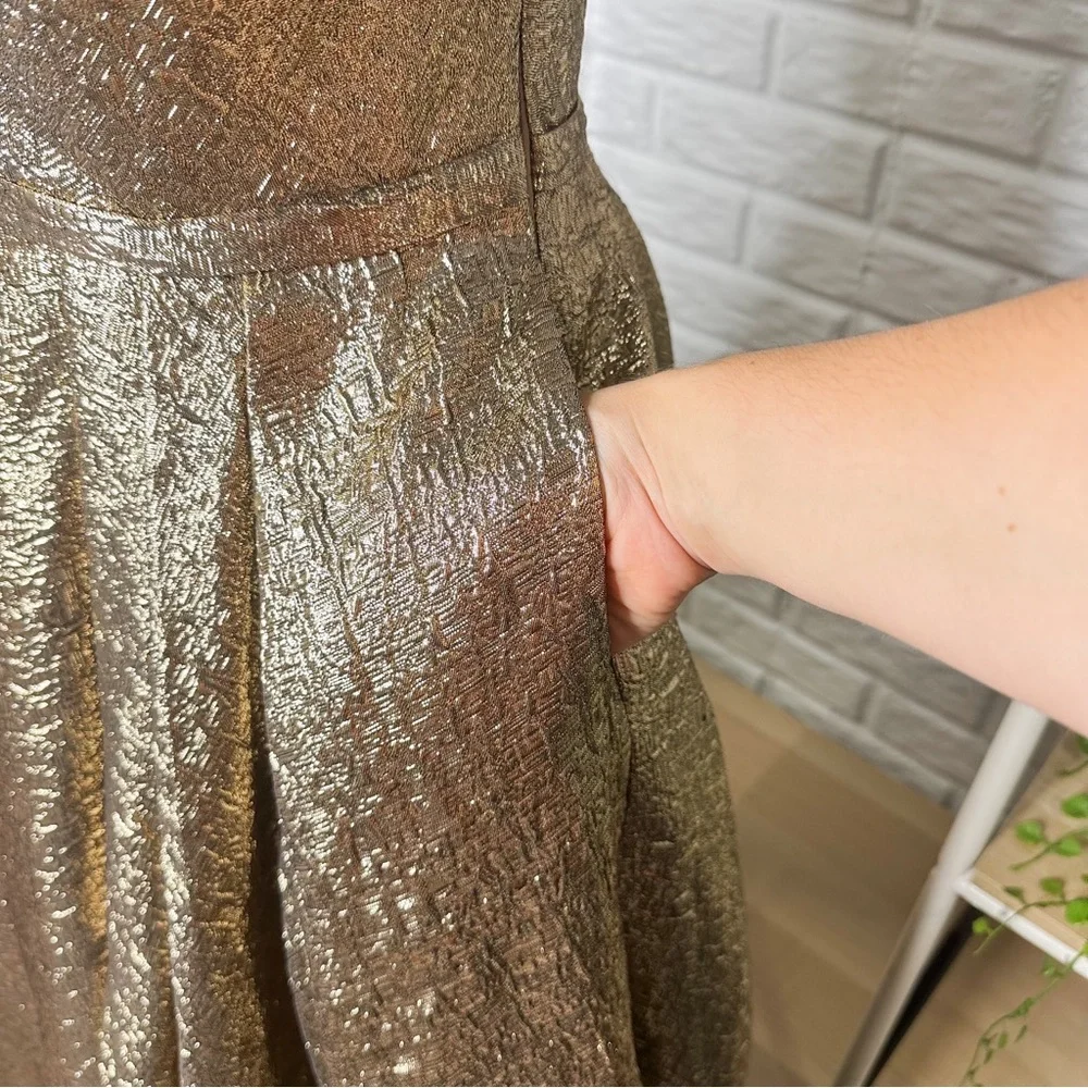 Mac Duggal 67297 New One Shoulder Metallic Ballgown Antique Bronze (12) - Picture 5 of 9